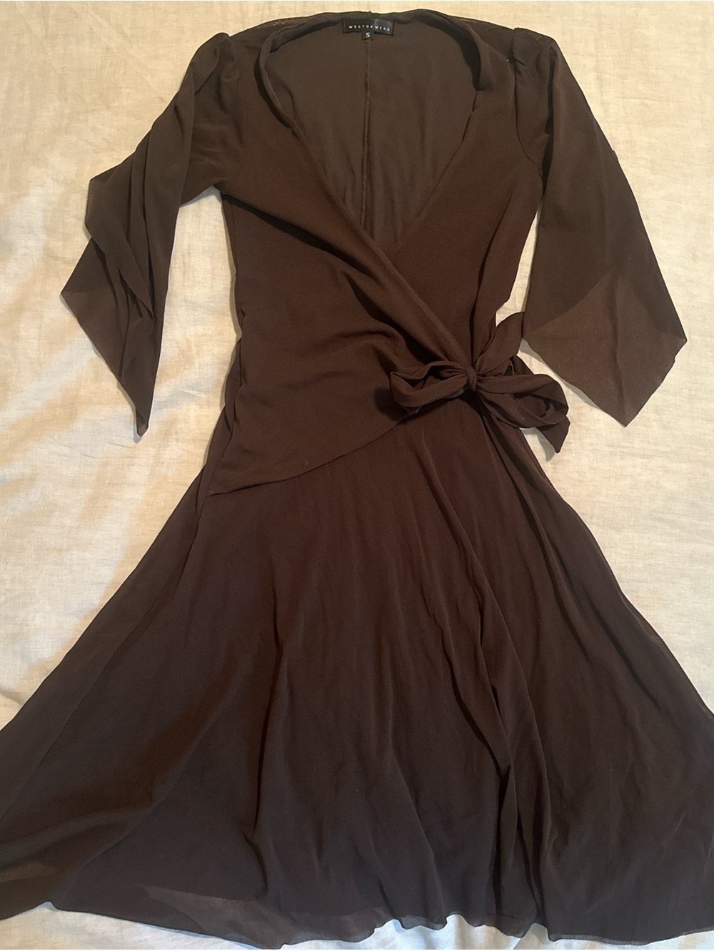 Y2K Brown Wrap Dress - Elegant V-Neck Midi